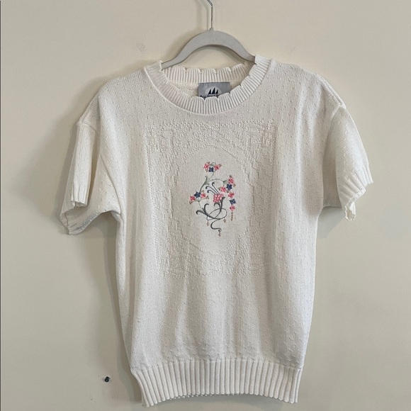Tops - Vintage Bay Point Threads Cottagecore Short Sleeve Sweater Coquette Floral‎ S